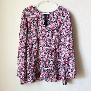 J. Jill Pink Ditsy Floral Cottagecore Boho Summer Coastal Grandma Flowy Blouse L
